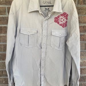 - Unholy grail skater style butyon up shirt size lg